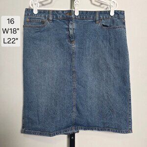 Villager Denim Skirt Women's 16 Blue Stretch Straight Knee Length Distressed Y2K